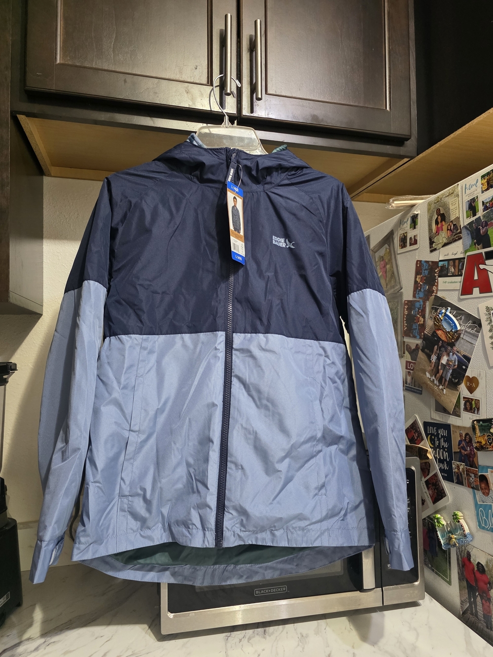 Eddie Bauer Two-Tone Hooded Windbreaker in Navy & Light Blue Youth Boys 14/16 - Picture 3 of 12